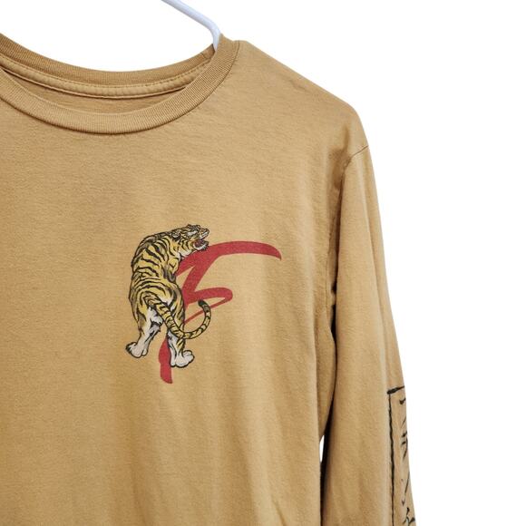 SLC Los Angeles Long Sleeve T-Shirt Crew Neck Japanese Tiger Print Tan Sz Small - Picture 6 of 7